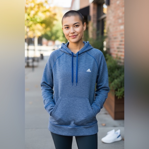 Adidas Women's Heathered Blue Hoodie L - Picture 1 of 10